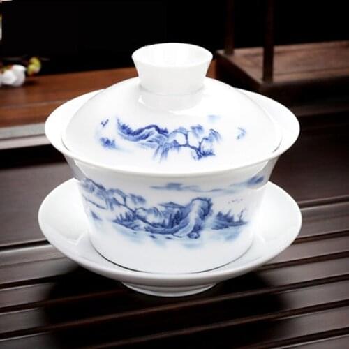 Chinese Porcelain Kung Fu Teacups 300 ML Gaiwan Beautiful Flower Cover Bowl Lip Cup Saucer Tea Set Drinking Ware