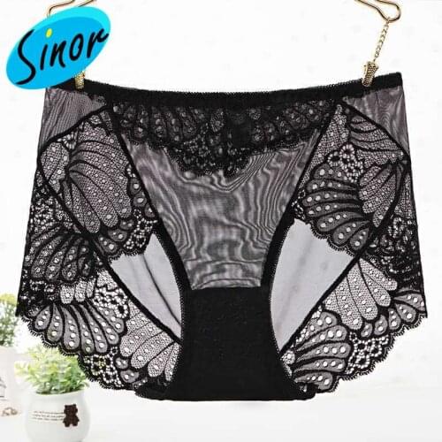 Lace Panties Womens plus Size Sexy Transparent Womens Panties Cotton Crotch Mid-Waist Briefs