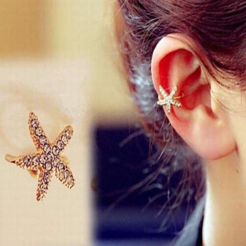 Sweet Crystal Star Clip Earing New Starfish Ear Cuff Chic Heart Clip Earring