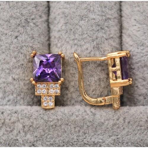 Trendy Gold Plated Copper Hoop Earrings Green Red Square Zirconia For Women Fashion Jewelry Accessories Wedding Anniversary Gift