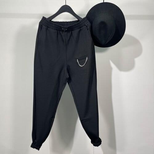 Owen Seak Men Casual Pencil Pants High Street Wear Mens Clothing England Sweatpants Preppy Autumn Winter Cross Black Pants