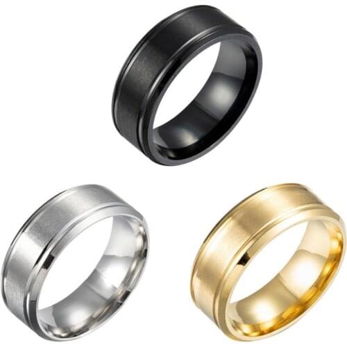 1pc Men Ring Stainless Steel 8mm Wide Matte Double Beveled Simple Men Popular Fashion Jewelry Ring Gift 2020 Boys Gifts Hot Sale