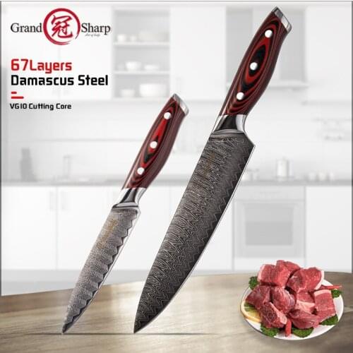 Grandsharp 2-Piece Chef Knife Set Japanese Kitchen Knives Professional Cooking Tool VG10 Japanese Steel Utility Slicing Knife