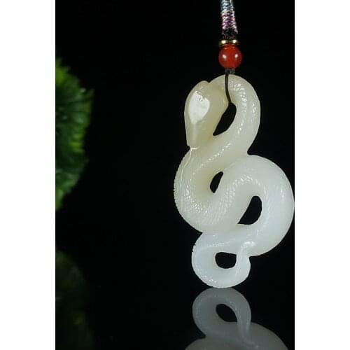 Natural A hetian hollow handcarved jade zodiac snake white jade pendant necklace unique jadeite jade necklaces men jewelry