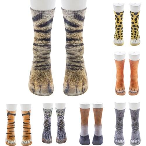 3D Print Animal Foot Hoof Paw Feet Crew Socks Adult Novelty Funny Digital Simulation Socks Unisex Tiger Dog Cat Sock 2019 NEW