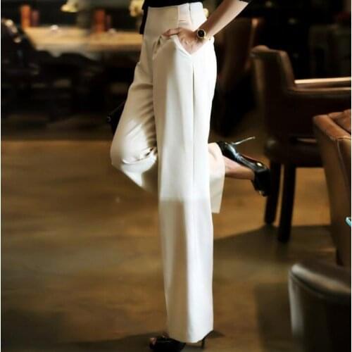 Primavera Verano 2020 nuevos Pantalones anchos sueltos blancos delgados coreanos de cintura alta para mujer nuevo ropa de moda