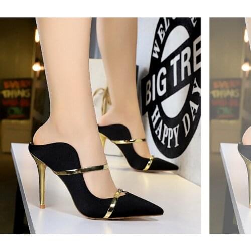 New Ladies Baotou Stilettos Women Sexy Fashion High Heel Slides Asakuchi Hollow Out One Word Female Slippers Pointed High Heels
