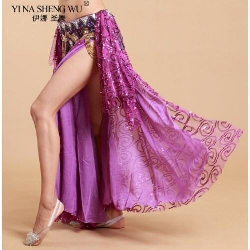 New Women Belly Dance Costume Long Sexy Skirt Side Split Wave Swing Skirt Oriental Dance Performance Clothing Dress Stage Dancer