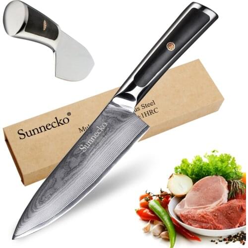 Sunnecko Chef Knife Kitchen Knives Japanese Damascus VG10 Steel Razor Sharp Edge Blade 6.5 inch Chefs Cutter Tools G10 Handle