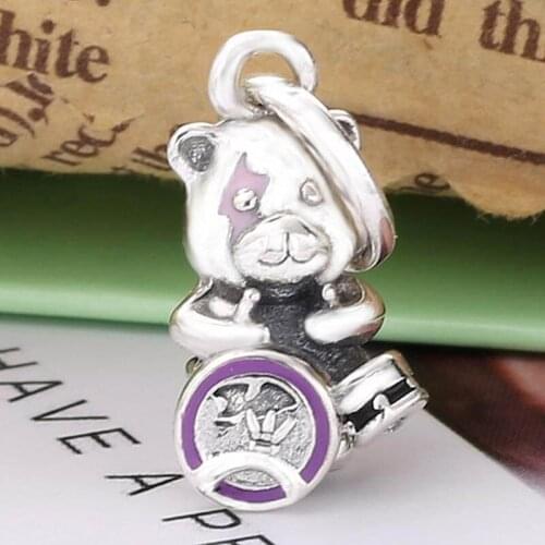 Original Purple Enamel Theodore Bear Punk Band Pendant Beads Fit 925 Sterling Silver Bead Charm Bracelet Diy Jewelry