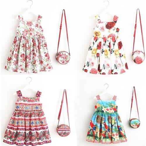 Spring And Summer Girl Princess Dress Kids Cotton Sling Dress Belt Bag Suit Girl Vest Dress Beautiful girl clothes