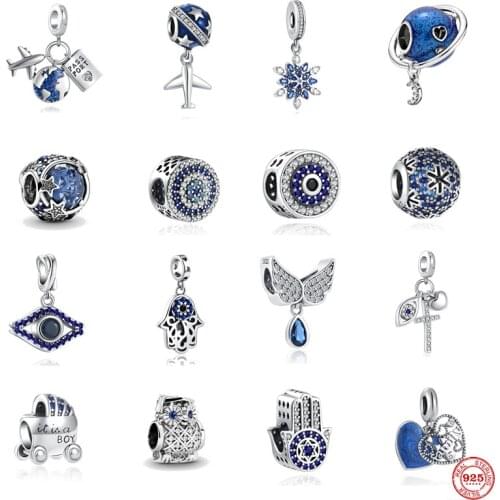 100% 925 Sterling Silver Pharaohs Eye Planet Pendant Is Suitable For Original Pandora Airplane Charm Bracelet Blue Girl Jewelry