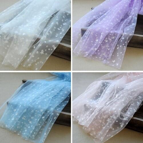 150cm Wide Pink Star Printing Transparent Mesh Lace Fabric Handmade DIY Doll Skirt Clothes Curtain Wedding Decoration Net Fabric