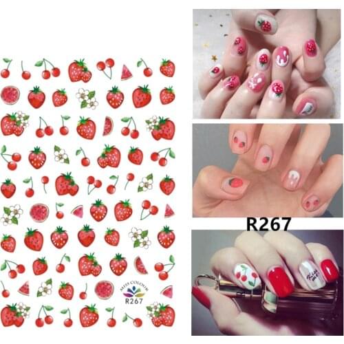 Self-adhesive 3D Stickers for Nails Strawberry Cherry Nail Art Decorations Small Size Fashion Stickers Women Girl Nail Foils