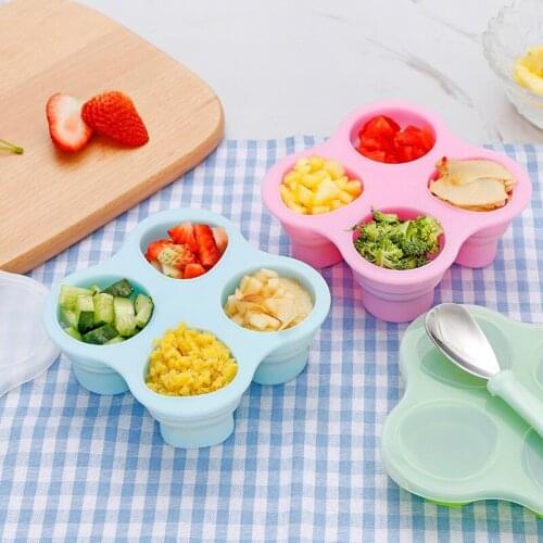 Foldable Baby Eating Box Food Grade Silicone Ice Tray With Lid Can Be Heated In Microwave Oven And Refrigerated In Refrigerator