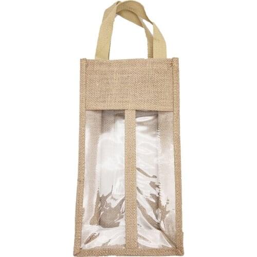 Burlap Gift Bag Fabric Red Wine Bottle Tote Bag Bottle Bag With Window And Divider Practical and durable Carry bag Easy to carry