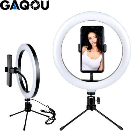 Photography LED Selfie Ring Light 16/26cm Stepless Lighting Dimmable Camera Phone Lamp Tripod Head For Makeup Video Live Studio