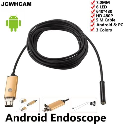 JCWHCAM 7mm USB Endoscope Camera Snake Tube Pipe Waterproof 5M USB Endoskop Car Inspection Borescope Endoscope Camera Android