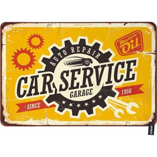 Servicio de coche signo Vintage cartel con una rueda y letras de carteles de hojalata Vintage para hombres, arte de la pared