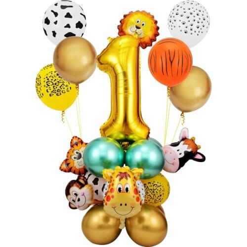 Jungle Animal Safari Balloons Kids 1st 2nd Birthday Party Decoration Baby Shower Number 1 2 3 4 5 6 7 8 Happy Birthday Supplies