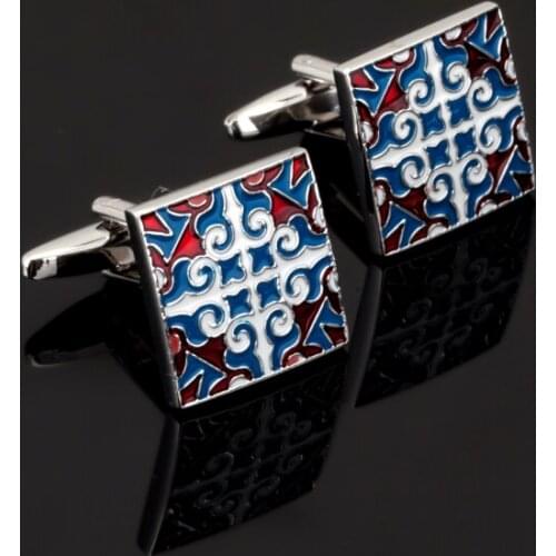 High Quality Hot Sale Brass Stamping Gemelos Mens Blue white Square Desinger Brand Cross Luxury Shirt Stud Enamel Cufflinks
