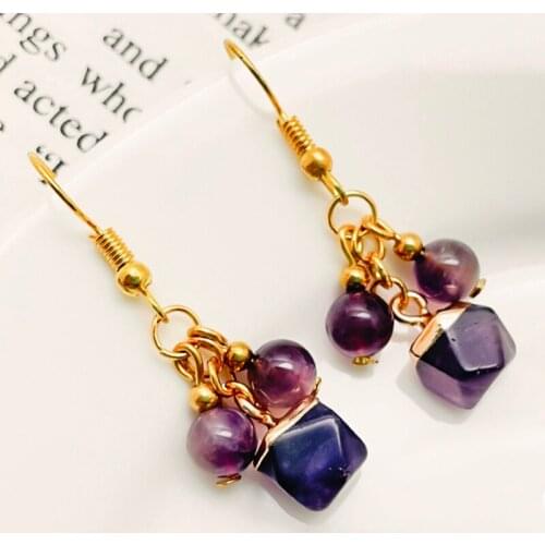Elegant Natural Stone Dangle Earrings Women Wedding Party Jewelry Amethyst Opal Stainless Steel Drop Statement Earring Gifts