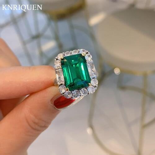 2021 Hot Trend 925 Sterling Silver Rings for Women Vintage 10*14mm Aquamarine Ruby Emerald Party Wedding Bands Fine Jewelry Gift