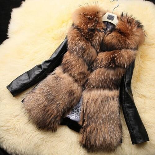 Womens casual fashion patchwork Imitation fur coat high art Imitation Fox fur coat long sleeve keep warm V neck Elegant coat