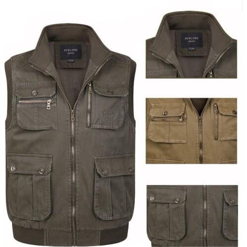 Outdoor Fishing Multi Pocket Vest With Many Pocket Spring Autumn Male Casual Cotton Photographer Work Baggy Sleeveless Jacket