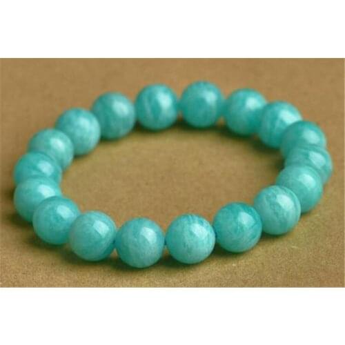 11mm Genuine Green Natural Amazonite Gemstone Bracelets For Women Men Stretch Crystal Round Bead Bracelet