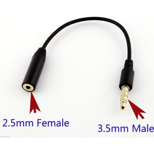 2Pcs 2.5mm Female Stereo To 3.5mm 1/8" Male 4 Pole Headphone Audio AUX Cable 15cm