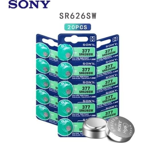 20pcs Sony 1.55V AG4 Battery SR626 377 LR626 LR66 SR66 SR626SW 377A Button Cell Watch Coin G4 Batteries For Gadgets Watches