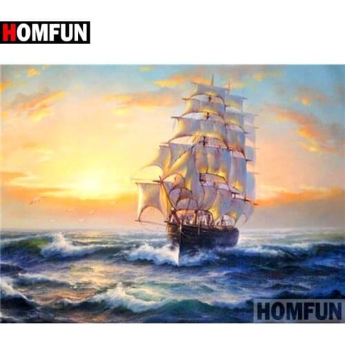 HOMFUN Full Square/Round Drill 5D DIY Diamond Painting "Boat scenery" Embroidery Cross Stitch 3D Home Decor Gift A11938