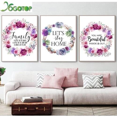Full Diamond Embroidery Diy Diamond painting wreath 5D mosaic painting rhinestone wall art “Home sweet home” 3 Panel set ML878