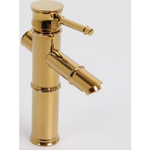 Free shipping Gold Color solid brass Bamboo Bathroom washbasin Sink Faucet mixer tap single hole /Handle deck mounted