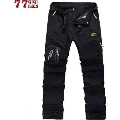 6XL Removable Cargo Pants Men With Zipper Pockets Waterproof Tourism Tactical Trousers Male Elastic Breathable Casual Thin Pants