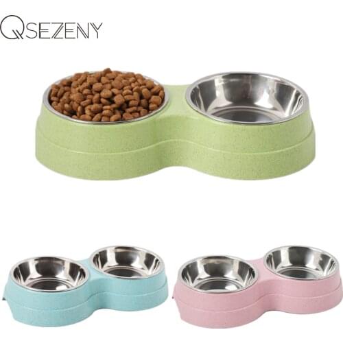 Double Pet Bowls Dog Food Water Feeder Stainless Steel Pet Drinking Dish Feeder Cat Puppy Feeding Supplies Small Dog Accessories