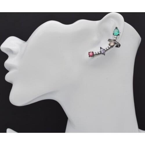 Elegant And Classic Antique Silver-Plated Colorful Zircon Three-Dimensional Earrings Beautiful Female Jewelry Ear Clips