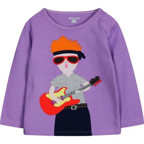 Guitar Baby Boys T-Shirts Embroidery Purple Kids T Shirt Girls Clothes Tops Jumper 2-6Years Children Tee Shirt 100% Cotton