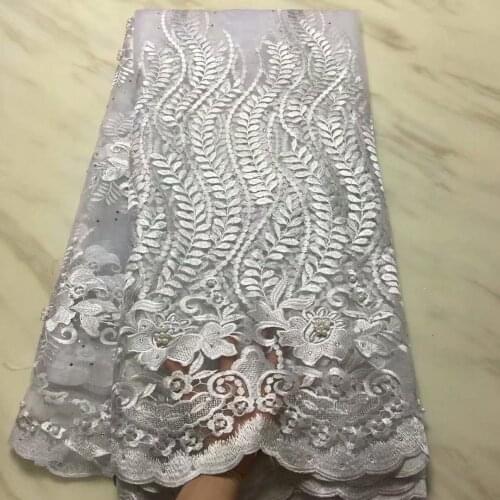 Concinnity Cotton Lace Fabric Pond Water Plant Pattern Embroidery Hot Drill Pearl Embellishment Dentelle Tissus 5Yards 1612B11