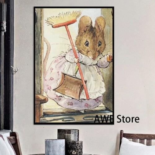 Hunca Munca Sweeps The Dollhouse - The Tale of Two Bad Mice - Beatrix Potter canvas prints