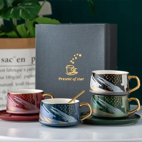 Ceramic Coffee Cup With Gift Box Phnom Rim Starry Sky Design Saucer Spoon Set Creative Office Tea Cup Breakfast Milk Mug