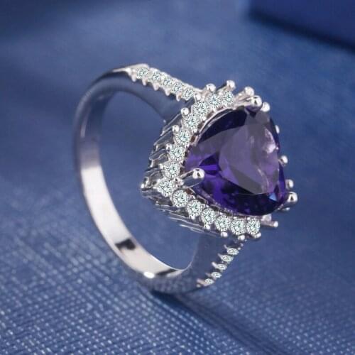 Trendy Romantic Heart Purple Crystal Rings For Women Engagement Wedding Ring For Sweet Jewelry Accessories Whole Sale Size 6-10