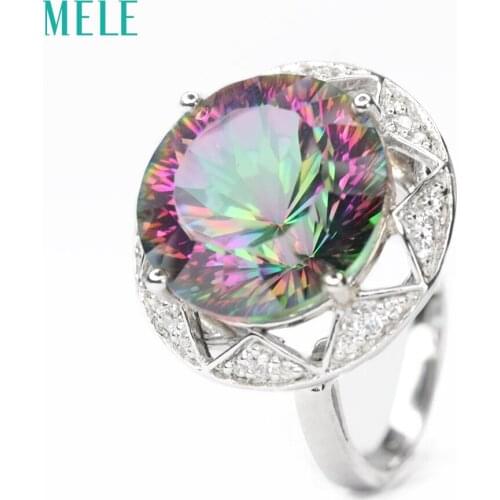 Natural rainbow mystic quarts ring , round 13mm*13mm, silver ring, lady wedding and anniversary,the best gift for lady