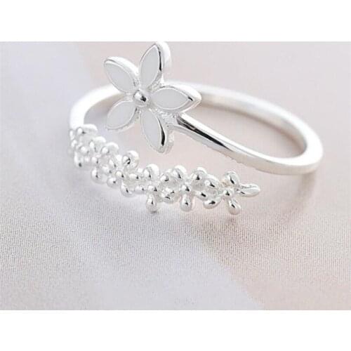 Fresh Flower Silver Temperament Personality Literary Fashion Gift Korea Female Resizable Opening Rings