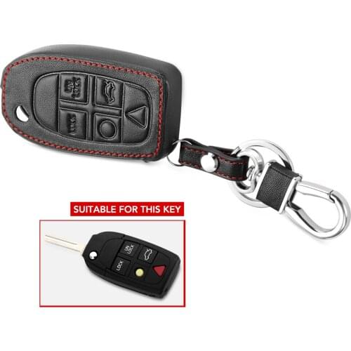 Leather Car Key Case For Volvo XC90 S80 XC70 S60 V70 Cover Keyless Remote Fob Shell Skin Keyring Key Chain Holder Protector