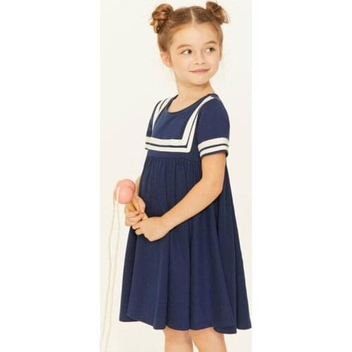 Summer Baby Girl Clothing Kids Quality Cotton Navy Style Dresses Toddler Girl Short Sleeve School Princess Dress Outfits Costume