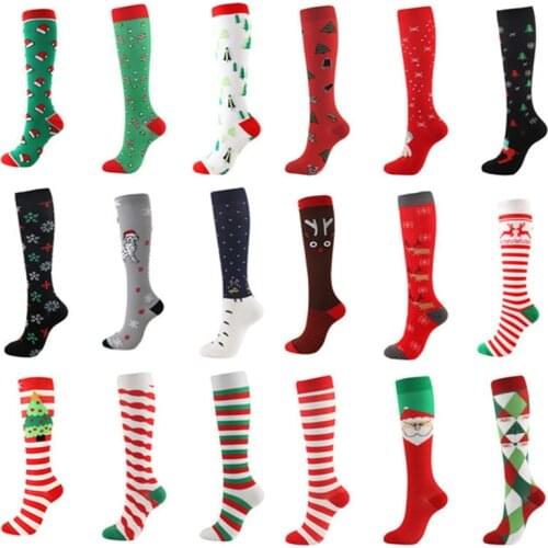 Kawaii Christmas Compression Socks Men Women Original Innovation Weird Elk Snowman Christmas Tree Happy Funny Nylon Stockings