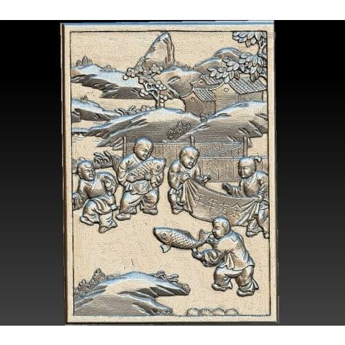 3d STL Model for CNC Router 3D Printer Artcam Aspire Bas Relief Chinese children Ancient painting decor 3d model