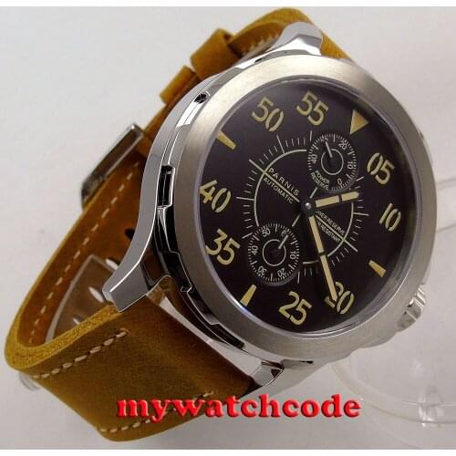 44mm Parnis black dial steel case Sapphire glass st 2542 Automatic Mens Watch